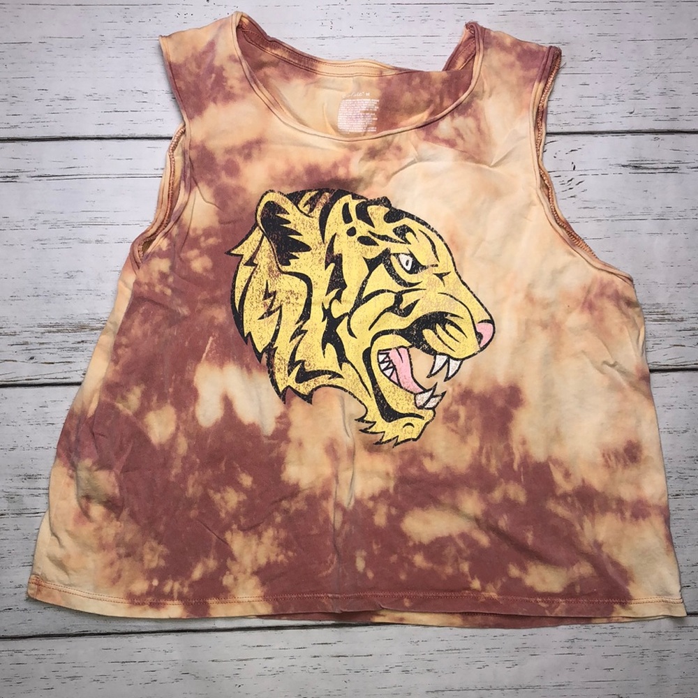 Bleach Dyed Tiger Graphic Muscle Tank - Medium